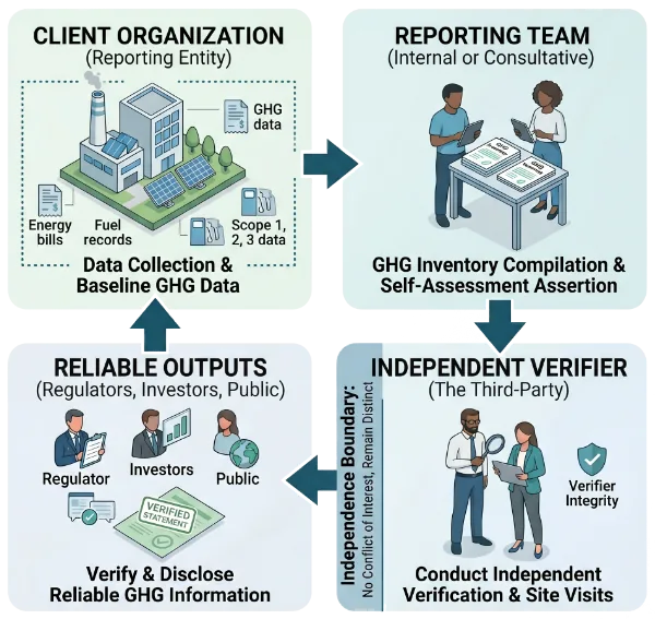 Diagram of the independence boundary between the reporting organisation and the verifier